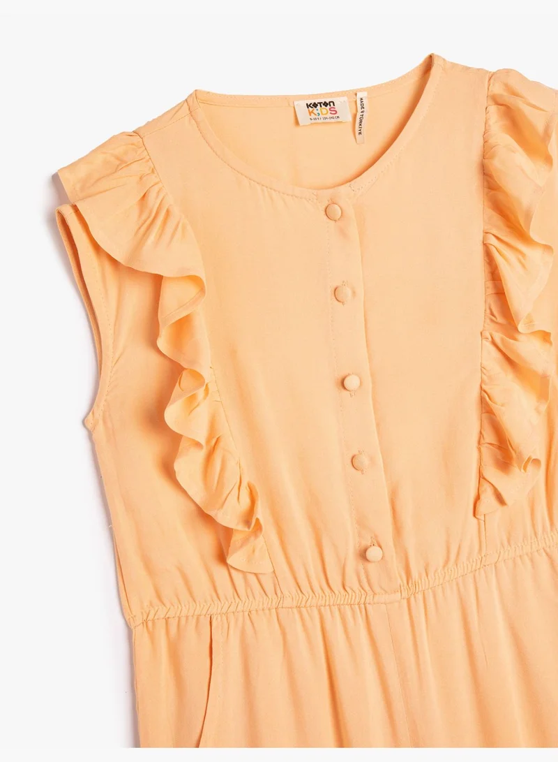 كوتون Jumpsuit Sleeveless Ruffle Pocket Detail Viscose Fabric