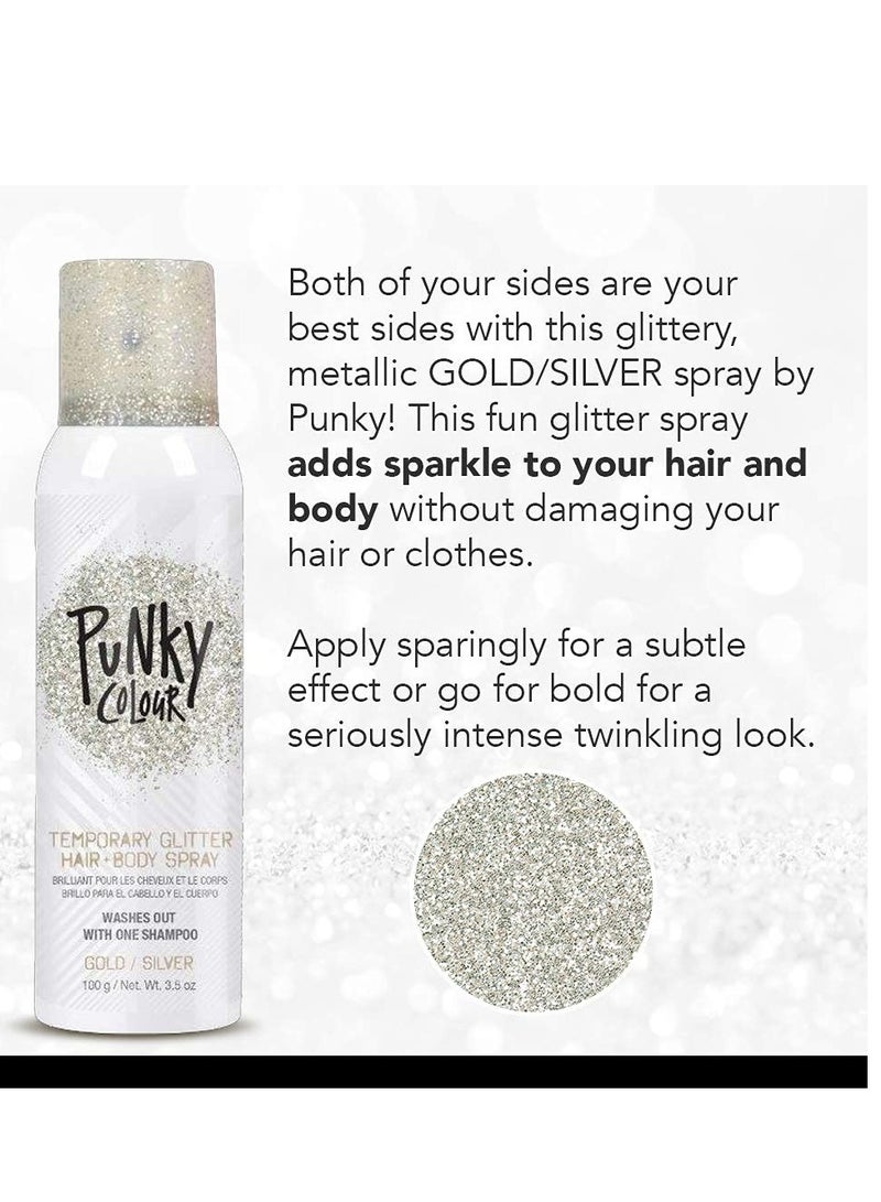Jerome Russell Punky Temporary Hair and Body Glitter Spray, Gold/Silver â€“ Glitters Hairspray, Adds Shimmery Glow, Hair Glitter for Kids, Women, Men 3.5 oz - Image 2