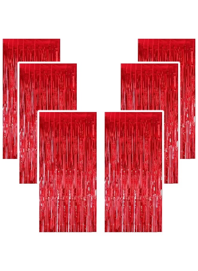 TOYXE Foil Fringe Tinsel Curtains for Photo Backdrop Party Decorations Red Pack of 6 Pcs - Image 1