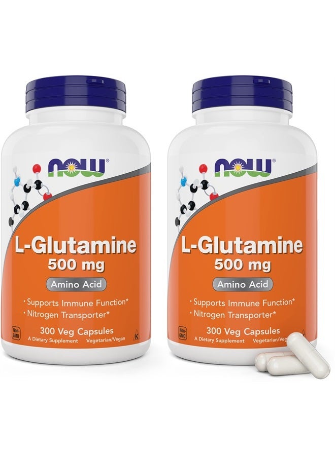 now L-Glutamine 500mg 300 Veg Capsules (Pack of 2) - Non-GMO Supplement - Vegan Lglutamine 500 mg Caps - Image 1