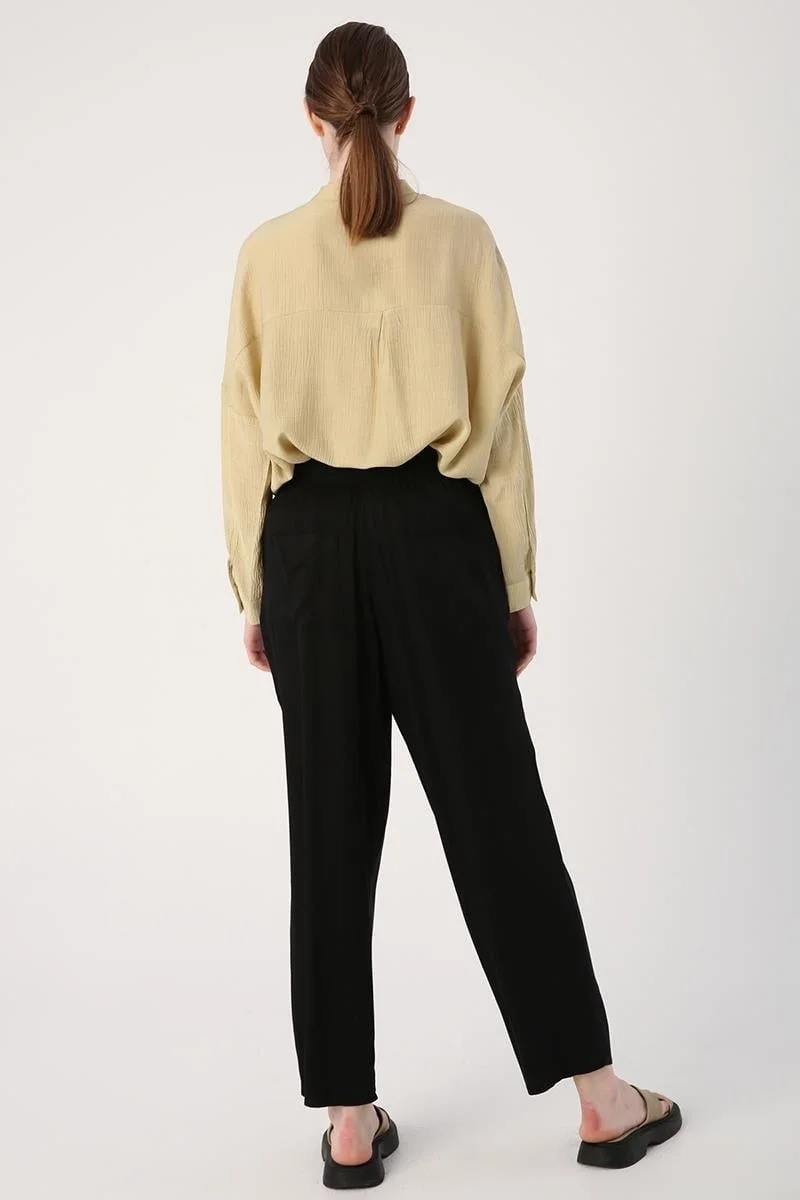Allday Black-Elastic Waist Wide Leg Trousers