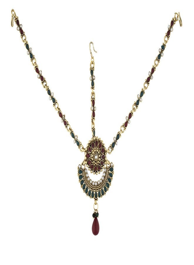 Vama Fashions Maang Tikka Matha Patti Traditional Stone Damini Multicolor Teeka for Women and Girls