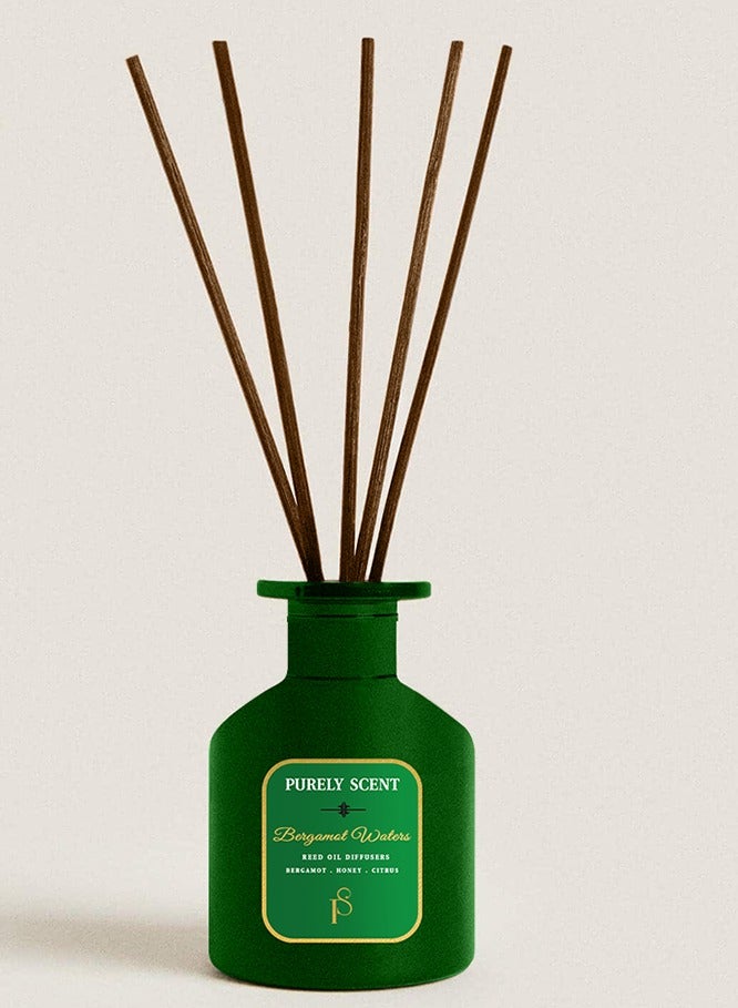 PURELY SCENT Bergamot Waters Large Reed Oil Diffuser, 6.7 Fl Oz/200 ML, 6 Reed Sticks, Aromatherapy, Lasts Upto 3 Months, Fragrant Diffuser - Image 1