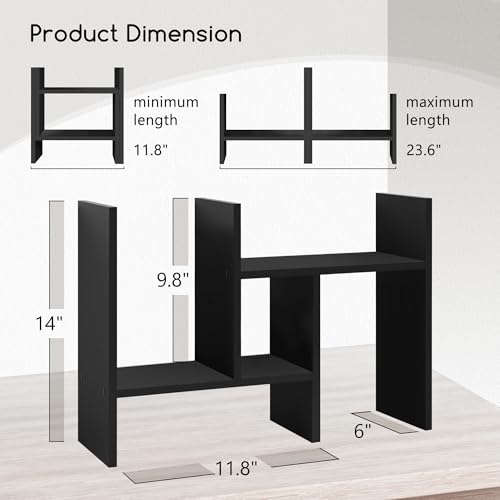 Jerry & Maggie Desktop Organizer Office Storage Rack Adjustable Wood Display Shelf Free Style Double H, Multi-Functional Mini Bookshelf for Desk Natural Stand (Black) - Image 3