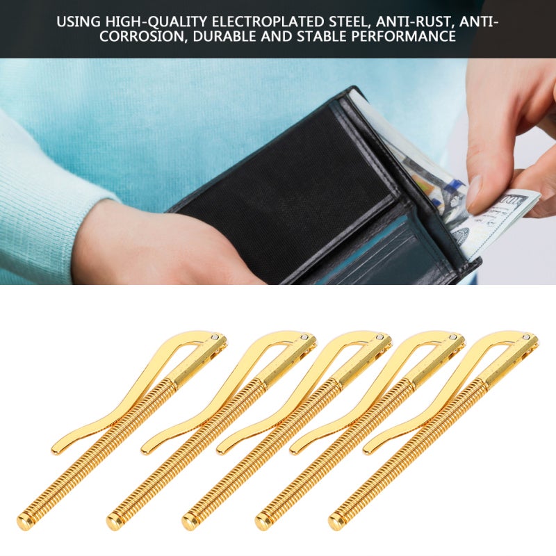 Money Cash Clip: 1 Pc Golden Electroplated Steel Anti-Rust - Anti-Corrosion Banknote Holder with High Hardness Spring for Leather Wallet Accessory & Cash Storage - Image 5
