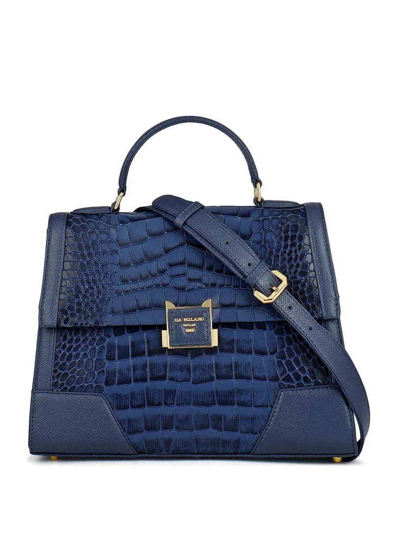 Genuine Leather Blue Satchel Bag