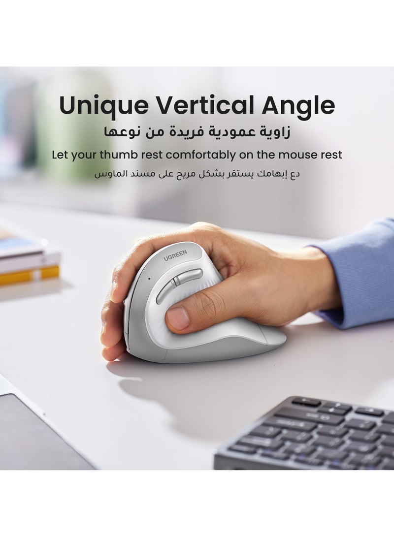 يو جرين ماوس مريح، ماوس لاسلكي عمودي، ماوس بصري 2.4 جيجا هرتز، بلوتوث، 4 مستويات قابلة للتعديل DPI 1000/1600/2000/4000، أزرار خمسة فأرة للكمبيوتر المحمول، الكمبيوتر الشخصي، Chromebook، سطح المكتب، الكمبيوتر المحمول وما إلى ذلك - Image 2