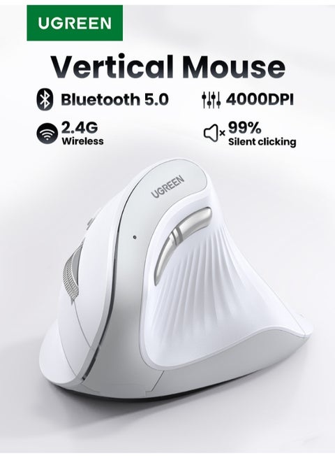 ماوس مريح، ماوس لاسلكي عمودي، ماوس بصري 2.4 جيجا هرتز، بلوتوث، 4 مستويات قابلة للتعديل DPI 1000/1600/2000/4000، أزرار خمسة فأرة للكمبيوتر المحمول، الكمبيوتر الشخصي، Chromebook، سطح المكتب، الكمبيوتر المحمول وما إلى ذلك