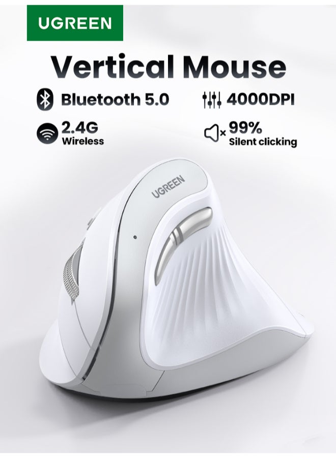 يو جرين ماوس مريح، ماوس لاسلكي عمودي، ماوس بصري 2.4 جيجا هرتز، بلوتوث، 4 مستويات قابلة للتعديل DPI 1000/1600/2000/4000، أزرار خمسة فأرة للكمبيوتر المحمول، الكمبيوتر الشخصي، Chromebook، سطح المكتب، الكمبيوتر المحمول وما إلى ذلك - Image 1