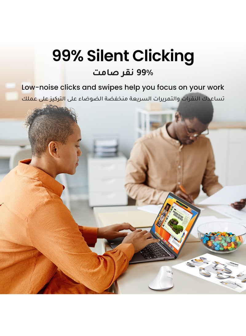 يو جرين ماوس مريح، ماوس لاسلكي عمودي، ماوس بصري 2.4 جيجا هرتز، بلوتوث، 4 مستويات قابلة للتعديل DPI 1000/1600/2000/4000، أزرار خمسة فأرة للكمبيوتر المحمول، الكمبيوتر الشخصي، Chromebook، سطح المكتب، الكمبيوتر المحمول وما إلى ذلك - Image 5
