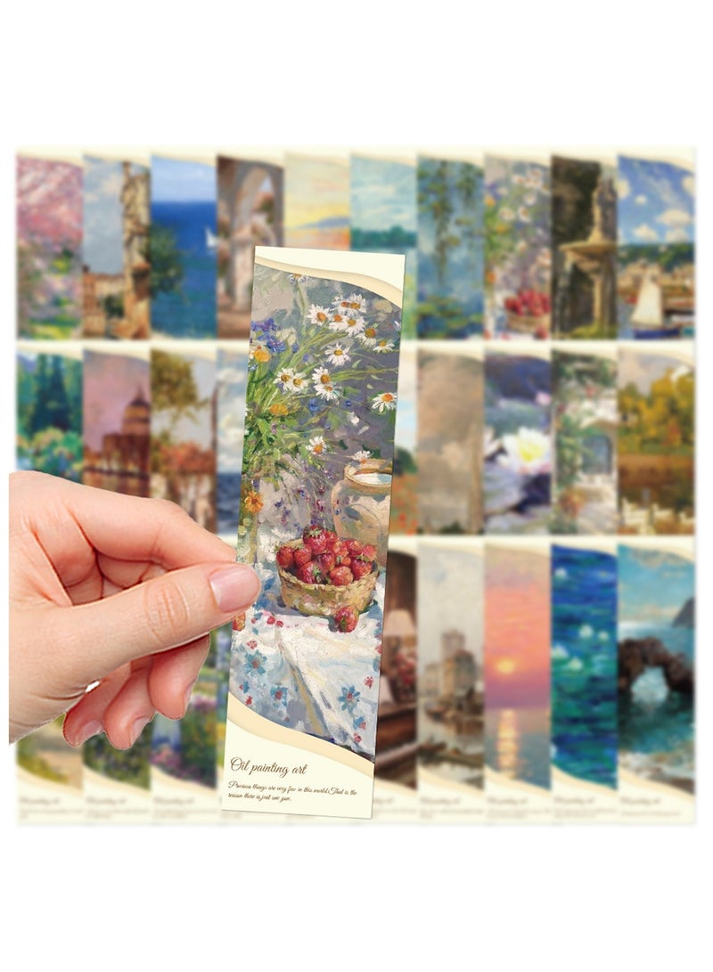 30 قطعة من علامات الكتب الزيتية، 30 تصميمًا لعلامات كتب الرسم الفني للطلاب، علامة كتب لطيفة من جانب واحد لمحبي الكتب، علامات كتب ذات طابع خاص للأطفال والطلاب والفصول الدراسية، هدية للمعلم - Image 2