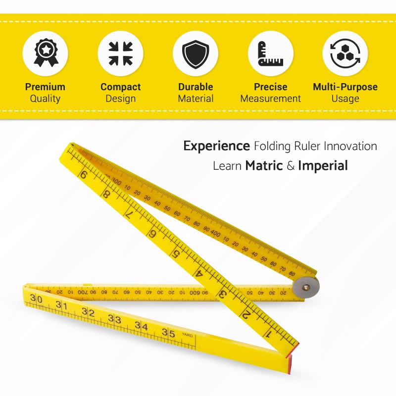 Oli's Toy Factory Folding Meter Stick - Measure in Inches, Centimeters, Millimeters, and Meters 36 inch Ruler for Teaching Measurement Great Classroom Sticks for STEM Learning Advantage Folding Measuring Stick - Image 3