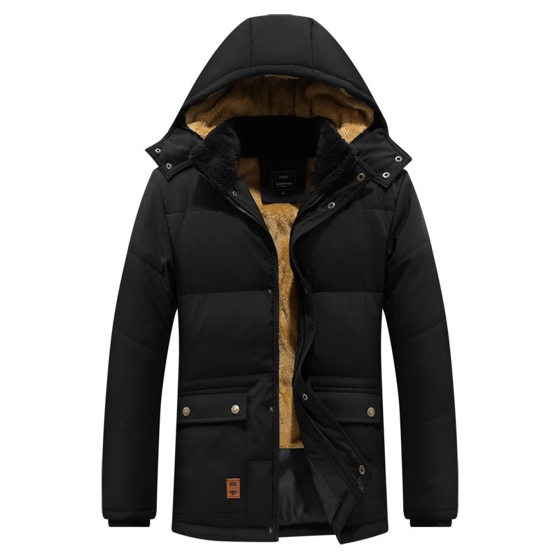 Thickened Fleece-Lined Cotton Jacket for Elderly Men Black 