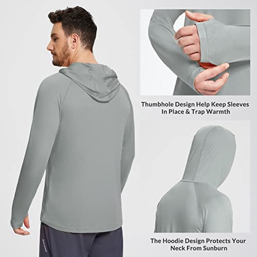 baleaf Men's Sun Protection Hoodie Shirt UPF 50+ Long Sleeve UV SPF T-Shirts Rash Guard Fishing Swimming Lightweight Gray S - Image 2