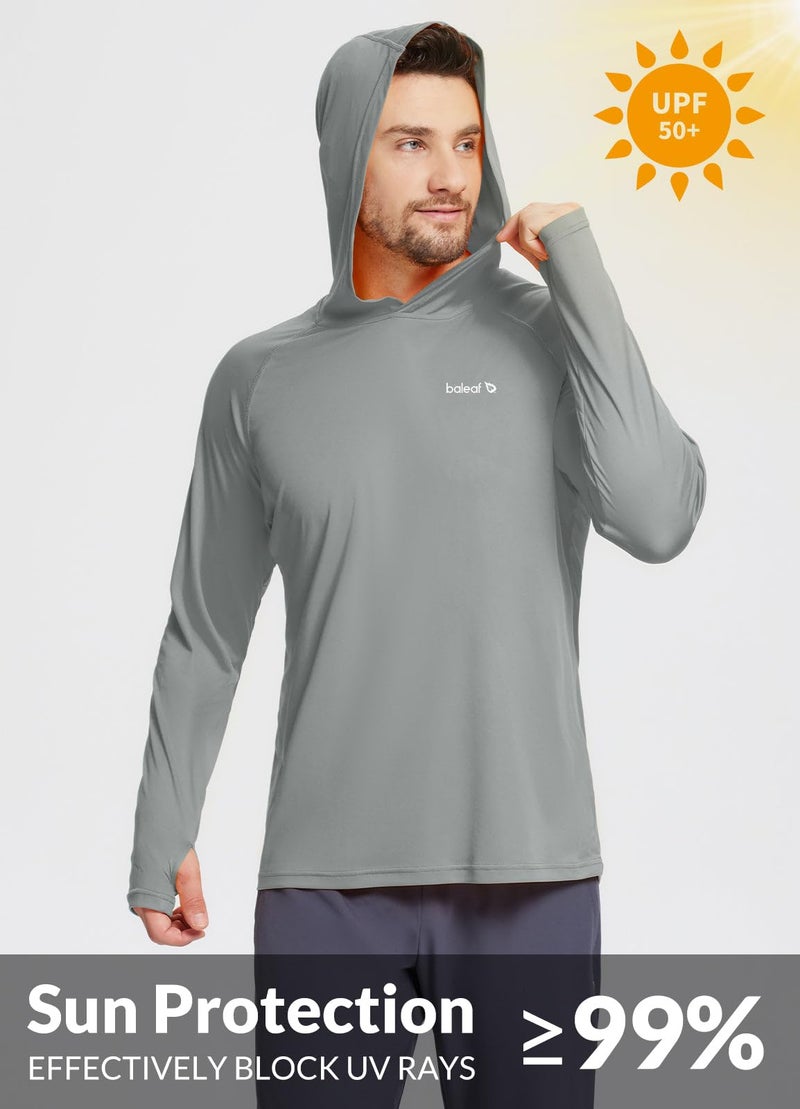 baleaf Men's Sun Protection Hoodie Shirt UPF 50+ Long Sleeve UV SPF T-Shirts Rash Guard Fishing Swimming Lightweight Gray S - Image 3