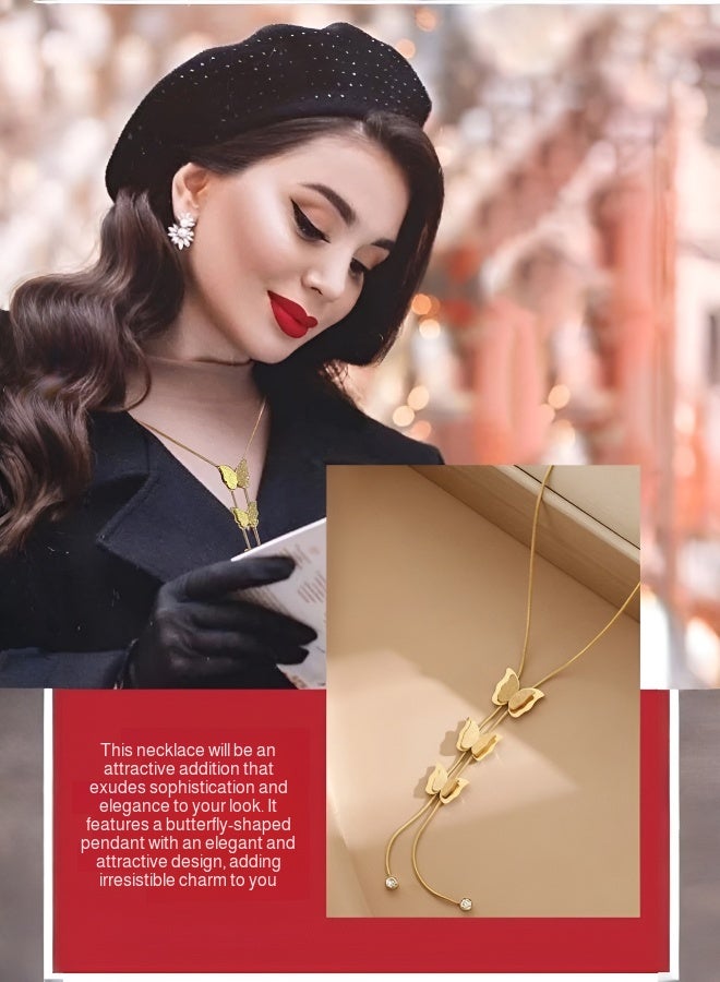 Hilyagems Elegant long necklace decorated with tassel and 3D butterfly pendant - Image 4
