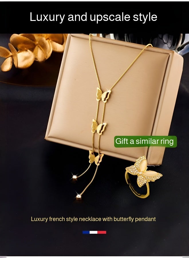 Hilyagems Elegant long necklace decorated with tassel and 3D butterfly pendant - Image 3