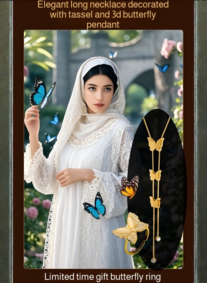 Hilyagems Elegant long necklace decorated with tassel and 3D butterfly pendant - Image 1