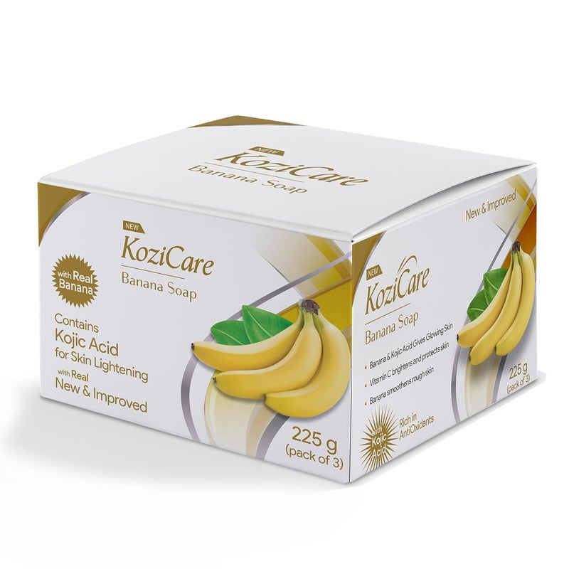 Kozicare Kojic Acid Banana Soap Body Tan Removal Soap Bath Soap for Men Women Reduces Dark Spots Hyperpigmentation For Glowing Skin Pack of 3 - Image 1