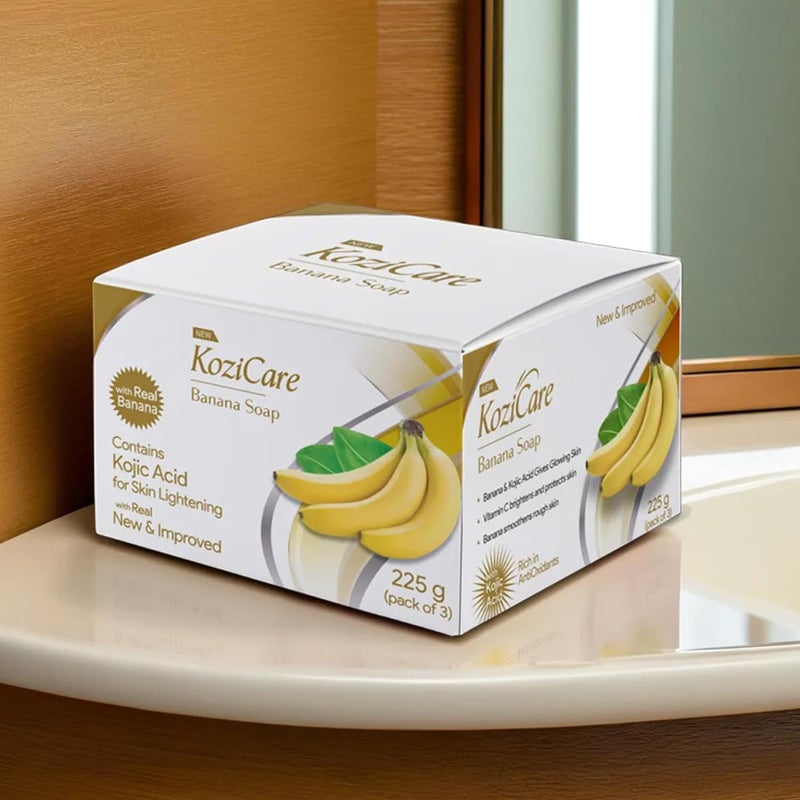 Kozicare Kojic Acid Banana Soap Body Tan Removal Soap Bath Soap for Men Women Reduces Dark Spots Hyperpigmentation For Glowing Skin Pack of 3 - Image 2