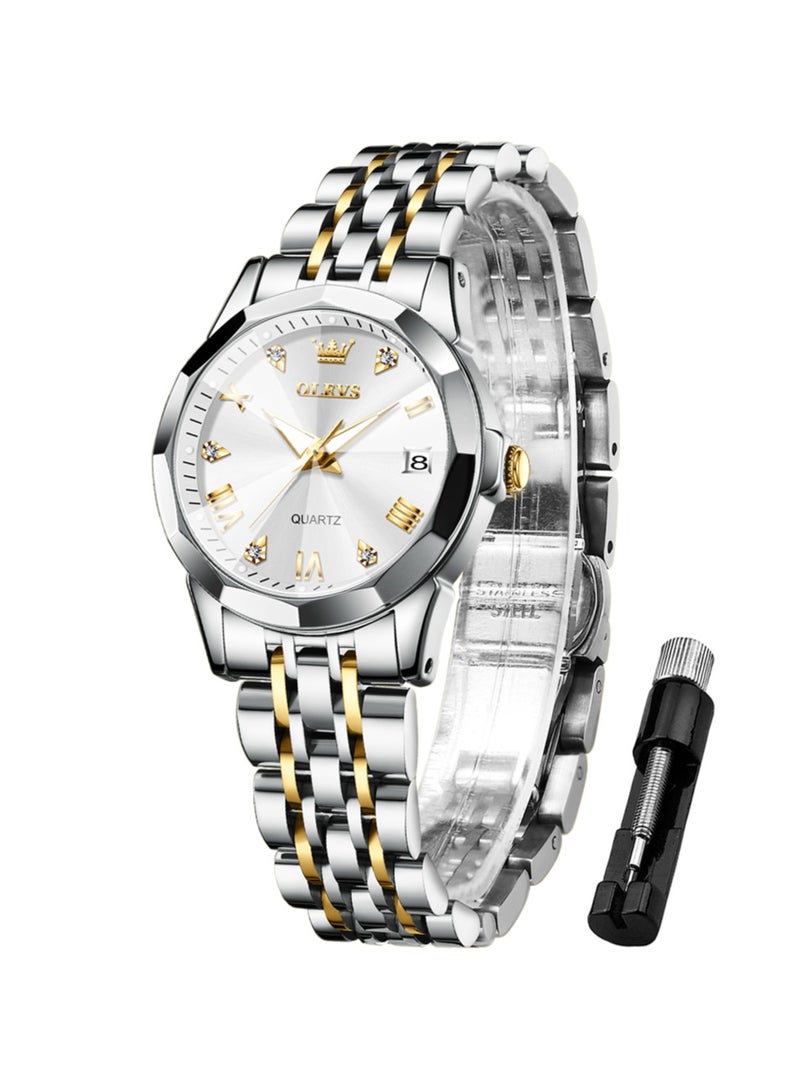 أوليفز ساعات OLEVS النسائية الأنيقة المصنوعة من الفولاذ المقاوم للصدأ ومقاومة للماء وساعة كوارتز مضيئة تناظرية - Image 1