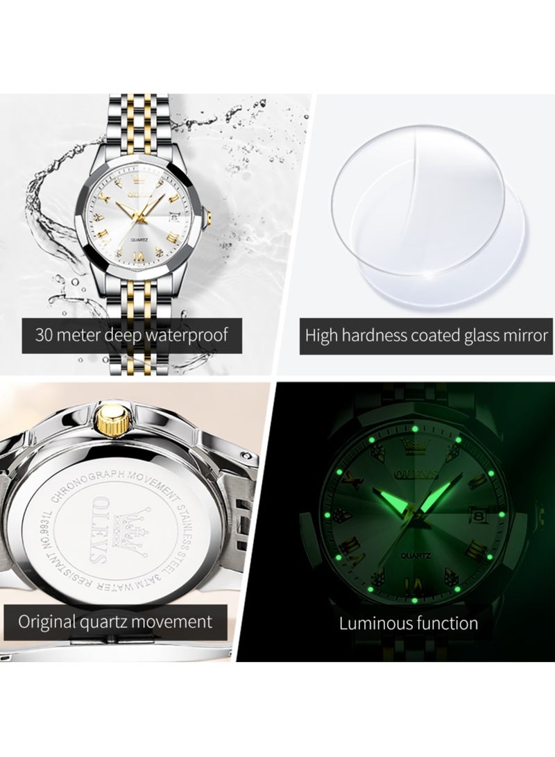 أوليفز ساعات OLEVS النسائية الأنيقة المصنوعة من الفولاذ المقاوم للصدأ ومقاومة للماء وساعة كوارتز مضيئة تناظرية - Image 5