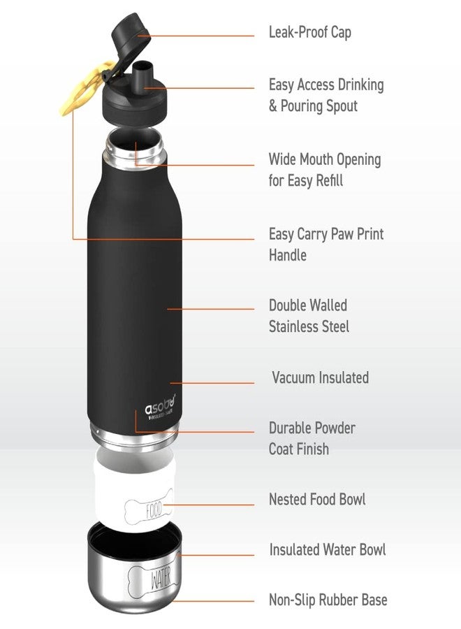 أسوبو زجاجة أسوبو للكلاب - زجاجة مياه معزولة من الفولاذ المقاوم للصدأ مع وعاءين قابلين للإزالة للطعام والحلويات والماء - زجاجة سفر مناسبة للحيوانات الأليفة للمشي لمسافات طويلة والرحلات البرية والمغامرات الخارجية - Image 4