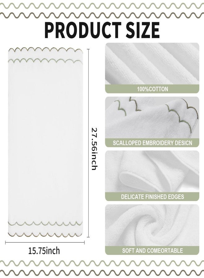 RRBXIA 100% Cotton Hand Towels for Bathroom 2 Pcs Scalloped Hand Towels 16 * 27 Inch Embroidered Decorative 500 GSM Soft Absorbent Bath Towel for Spa Yoga Hotel Sport (Sage Green) - Image 2