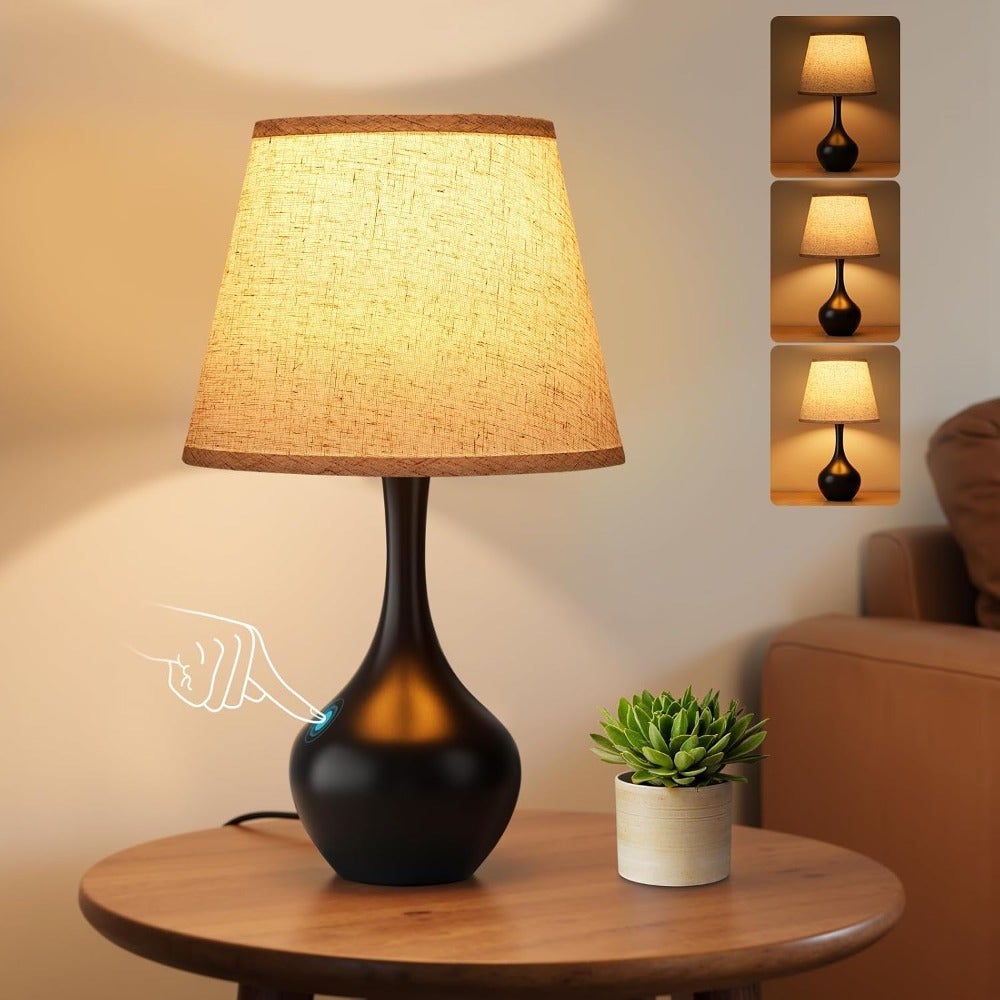 Touch Bedside Lamp 3-Way Dimmable For Bedroom, Room, Desk, Living Room, End Table Black Small Size Modern LED Night Stand Lamp