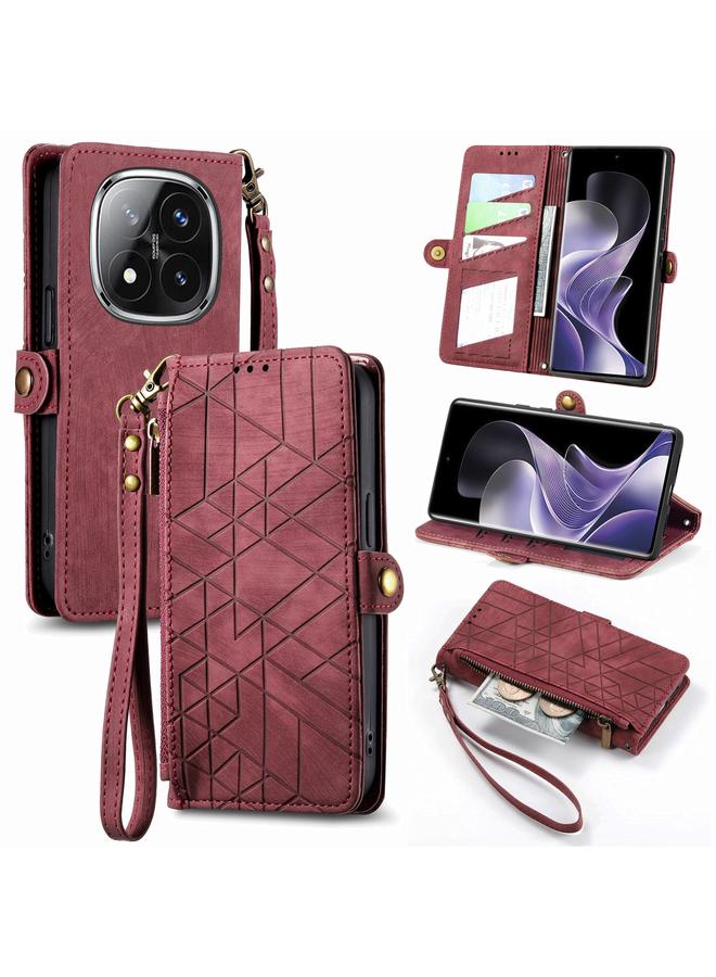 Case For Xiaomi Redmi Note 14 Pro 5G Geometric Zipper Wallet Side Buckle Leather Phone Case
