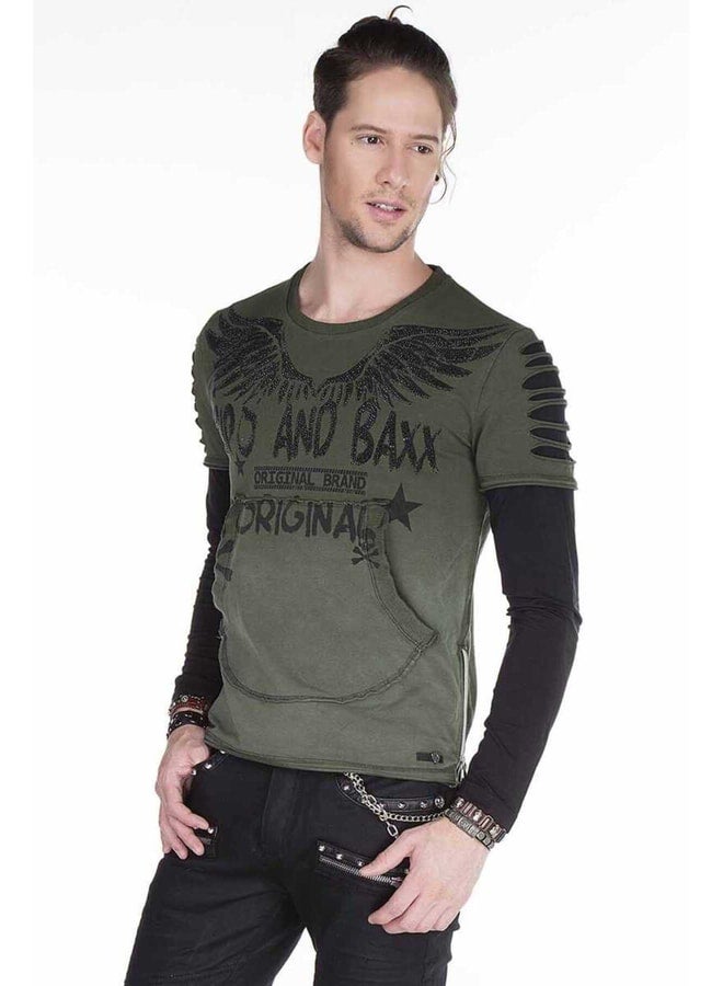 Cipo & Baxx Men's Dark Green Motorcyclist Ripped Sweatshirt. - Image 2