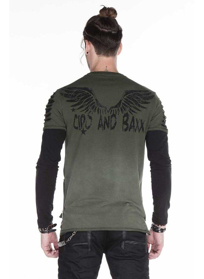 Cipo & Baxx Men's Dark Green Motorcyclist Ripped Sweatshirt. - Image 3