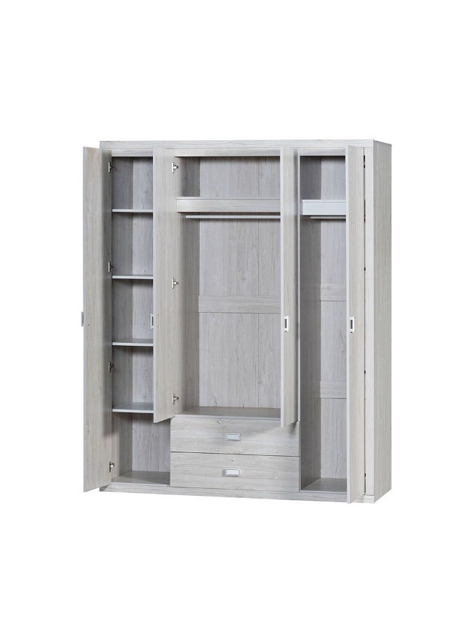 DANUBE HOME V2 Tisley 4 Door Wardrobe Extra Sturdy Closet Clothes Storage Cupboard Modern Design Space Saving Swing Door Cabinet For Bedroom L160Xw55Xh201.5Cm - L.Oak/White Faux Marble  - Image 3