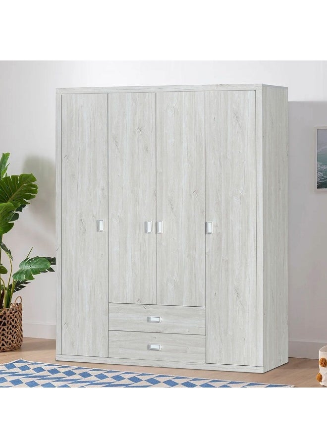 DANUBE HOME V2 Tisley 4 Door Wardrobe Extra Sturdy Closet Clothes Storage Cupboard Modern Design Space Saving Swing Door Cabinet For Bedroom L160Xw55Xh201.5Cm - L.Oak/White Faux Marble  - Image 5