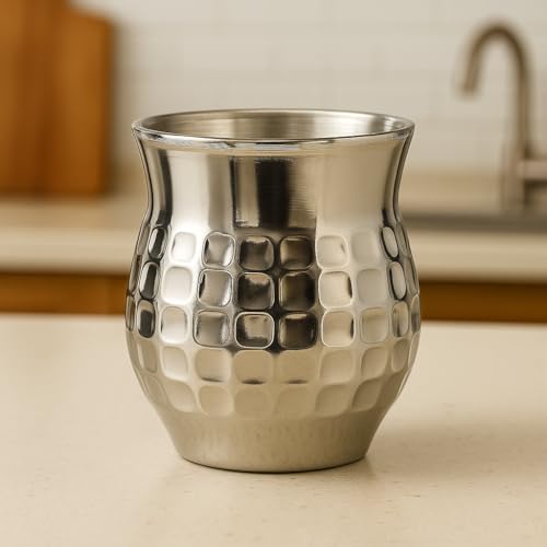 STEEPLE Stainless Steel Double Wall Tea Cups Set of 6 | 170 ml Insulated Coffee Glasses | Premium Hammered Steel Kulhad for Chai, Milk, Water & Juice | Multipurpose Drinking Cups - Image 2
