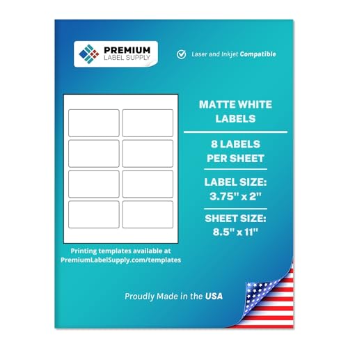 Premium Label Supply White Sticker Mailing Labels – 3.75" x 2" – Laser/Inkjet Compatible – (8 per Sheet), 25 Sheets – 200 Total Adhesive Labels - Image 1
