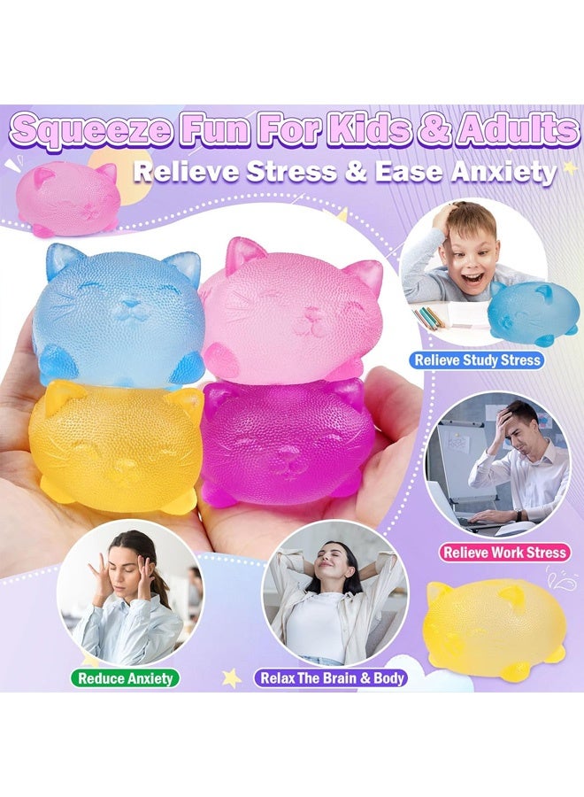 4 Pack Anxiety Relief and Focus Toys, Maltose Filled Squeeze Cat Toys for Sensory Play, Sensory Fidget Toys for Adults and Kids - Image 3