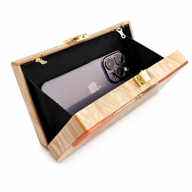 Women's Acrylic Patchwork Evening Clutch Bag with Chain - Image 4