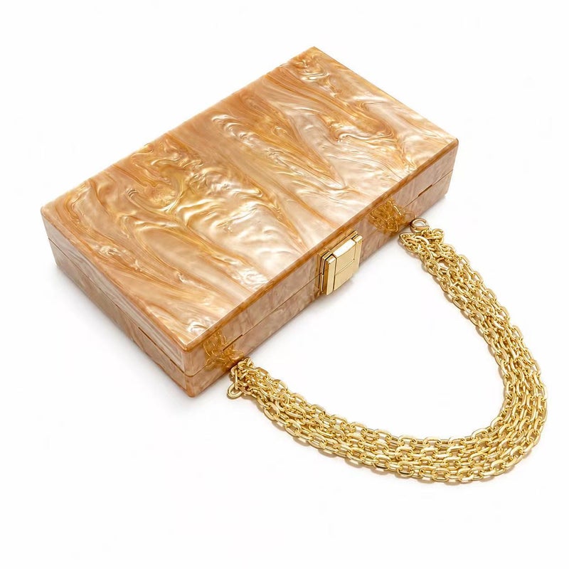 Women's Acrylic Patchwork Evening Clutch Bag with Chain - Image 3