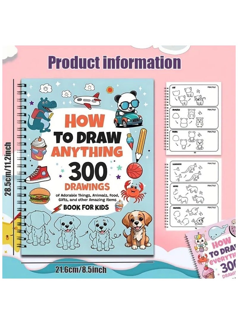 كيف ترسم كل شيء -300 رسم سهل ومرح للأطفال، مبتدئين رسومات خطوة بخطوة لحيوانات ظريفة، طعام، هدايا (كتابان) - Image 5