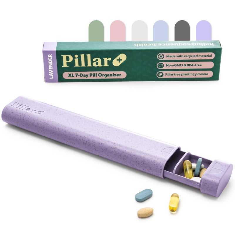 SEQUENCE Pillar Plus - Aesthetic 7 XL Day Pill Organizer | BPA-Free Wheat Straw Medicine Case | Pretty Travel & Home Tablet Vitamin Organizer | Cute Weekly Pill Box | Travel Medicine Organizer (Lavender) - Image 1