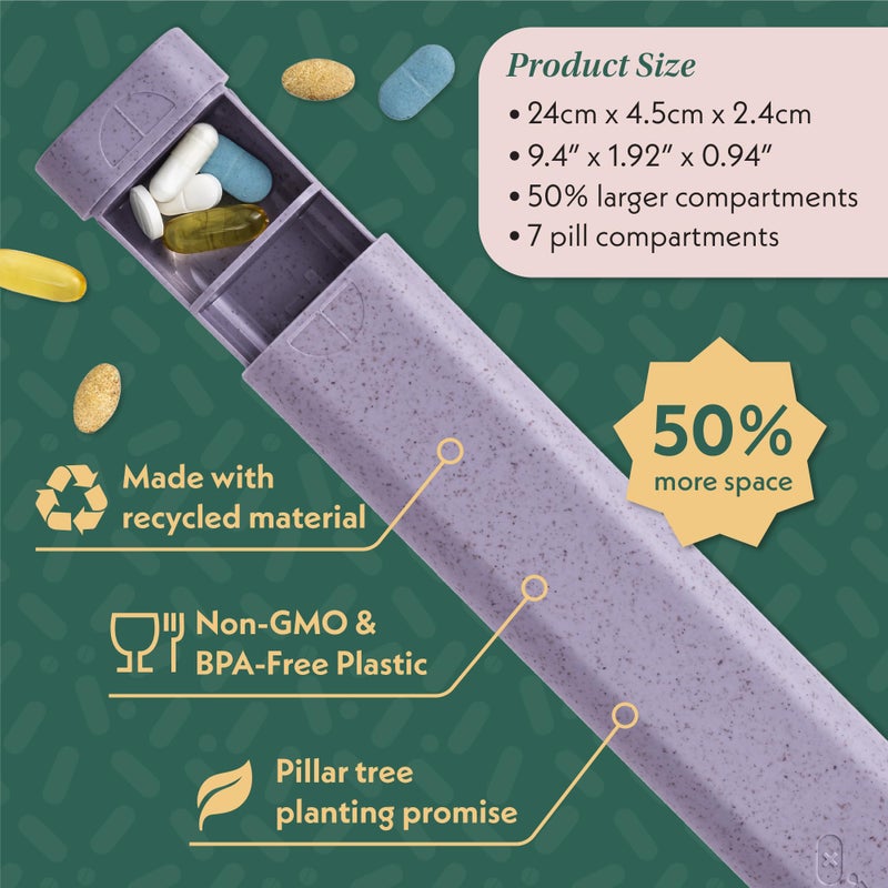 SEQUENCE Pillar Plus - Aesthetic 7 XL Day Pill Organizer | BPA-Free Wheat Straw Medicine Case | Pretty Travel & Home Tablet Vitamin Organizer | Cute Weekly Pill Box | Travel Medicine Organizer (Lavender) - Image 2