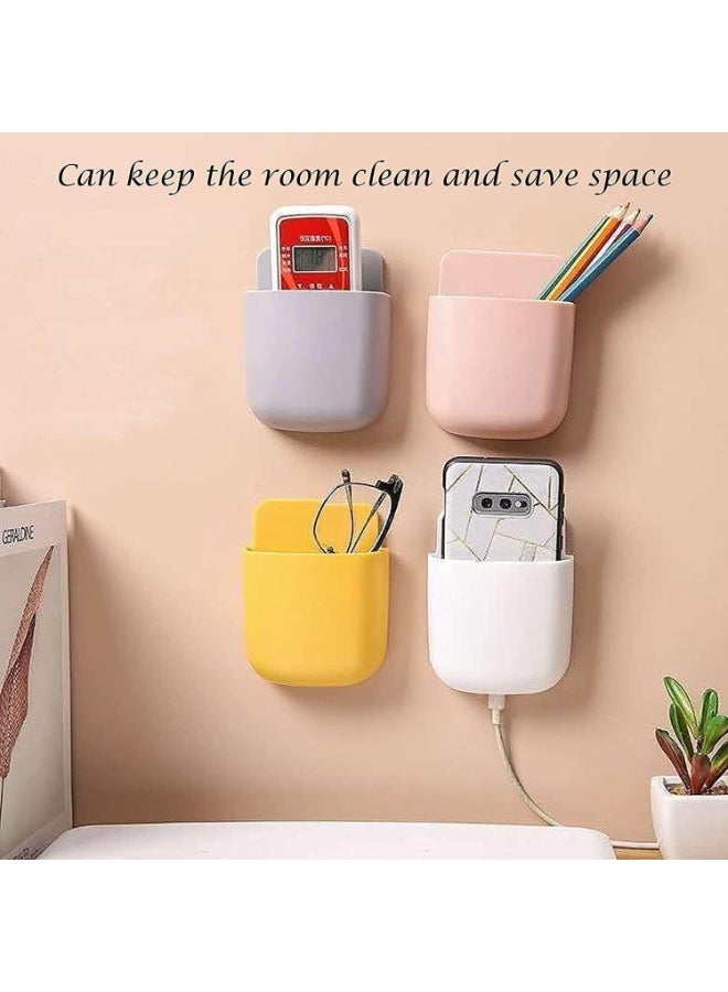 4 قطع صندوق تخزين مثبت على الحائط، صندوق تخزين وسائط مثبت على الحائط، حامل جهاز تحكم عن بعد ذاتي اللصق مثبت على الحائط، قوي ومتين، للهواتف المحمولة وأجهزة التحكم عن بعد والأقلام، 4 ألوان - Image 4