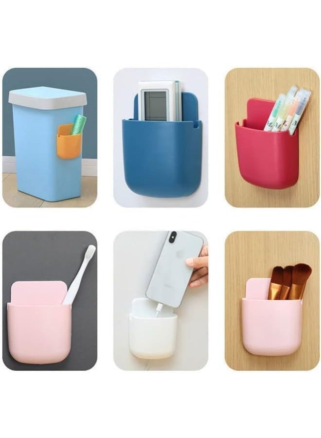 4 قطع صندوق تخزين مثبت على الحائط، صندوق تخزين وسائط مثبت على الحائط، حامل جهاز تحكم عن بعد ذاتي اللصق مثبت على الحائط، قوي ومتين، للهواتف المحمولة وأجهزة التحكم عن بعد والأقلام، 4 ألوان - Image 5