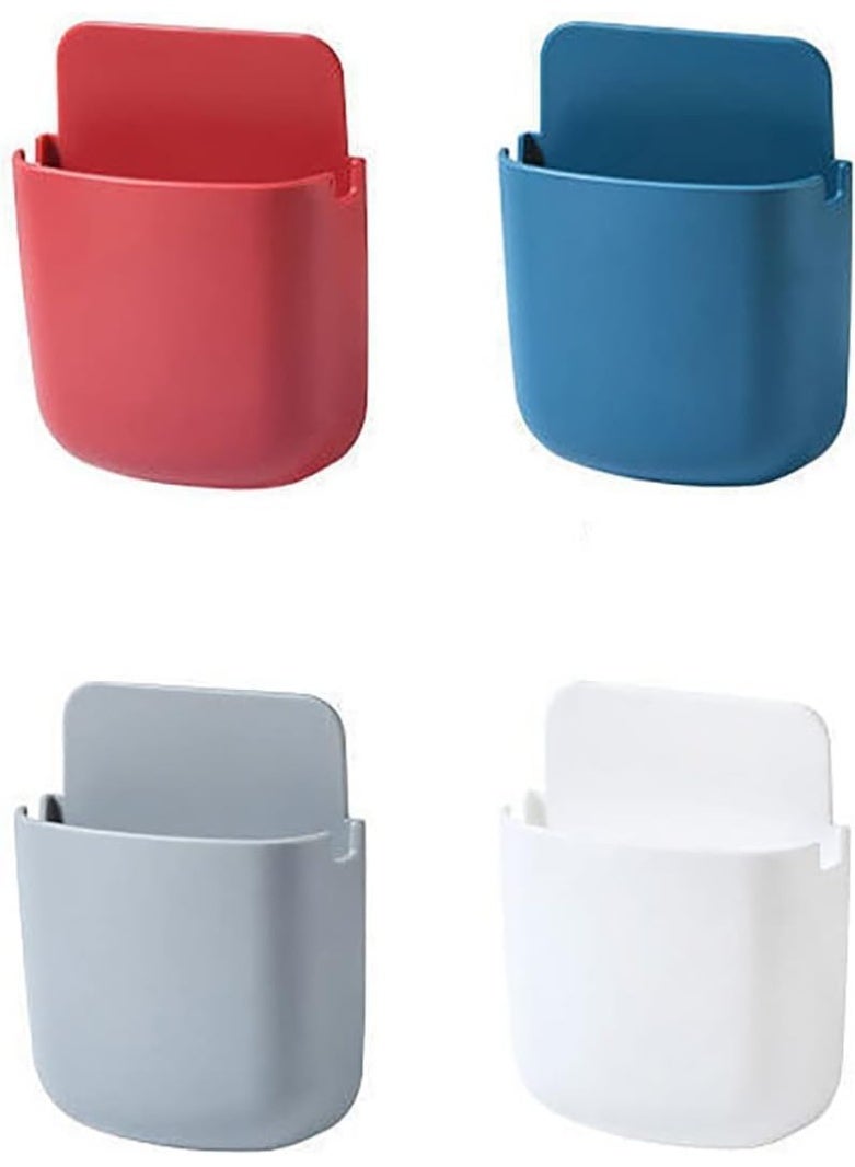 4 قطع صندوق تخزين مثبت على الحائط، صندوق تخزين وسائط مثبت على الحائط، حامل جهاز تحكم عن بعد ذاتي اللصق مثبت على الحائط، قوي ومتين، للهواتف المحمولة وأجهزة التحكم عن بعد والأقلام، 4 ألوان - Image 1