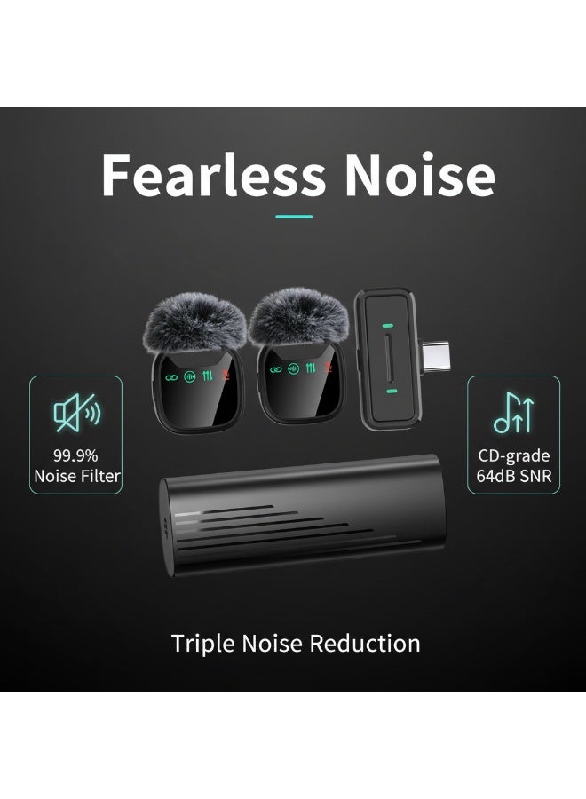 Professional Wireless Lavalier Microphone with Noise Cancellation for iPhone & Android - 50M Range, 40H Battery, Mini Clip Mic for Clear Recording, Streaming, Podcasts & Videos