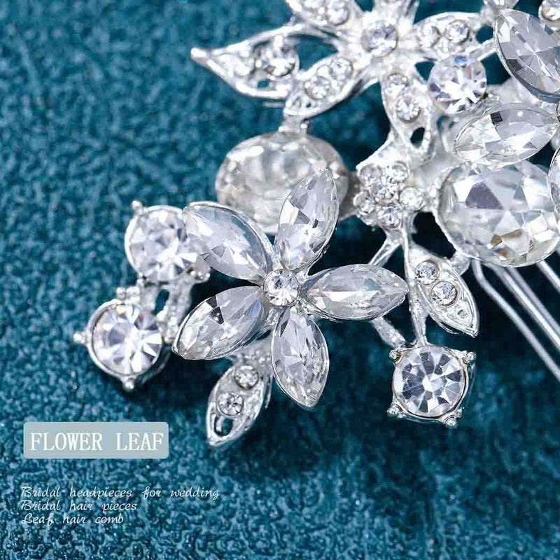 Foyte Crystal Bride Wedding Hair Comb Silver Flower Bridal Headpieces Leaf Hair Pieces Rhinestone Bridesmaid Side Combs Hair Accessories for Women (crystal silver) - Image 5