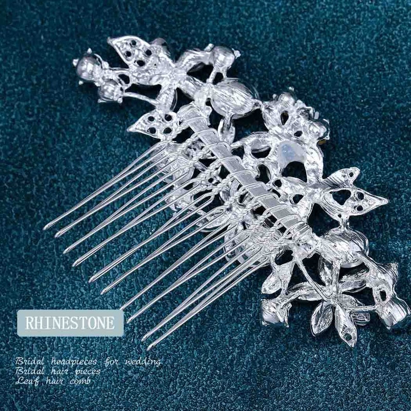 Foyte Crystal Bride Wedding Hair Comb Silver Flower Bridal Headpieces Leaf Hair Pieces Rhinestone Bridesmaid Side Combs Hair Accessories for Women (crystal silver) - Image 4