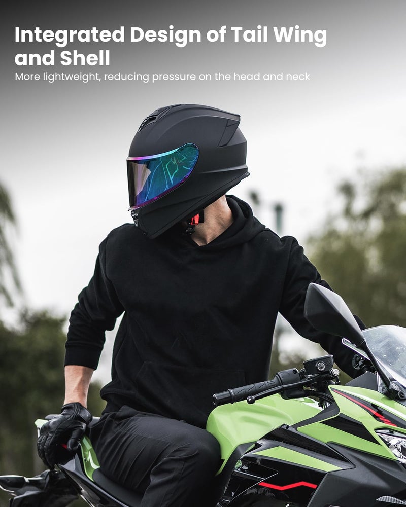 AUBOA Motorcycle Helmets for Adult Men Women, Full Face Lightweight Street Bike Racing DOT Helmet with Extra Clear Visor Model AU-T801 Matte Black, Large - Image 5