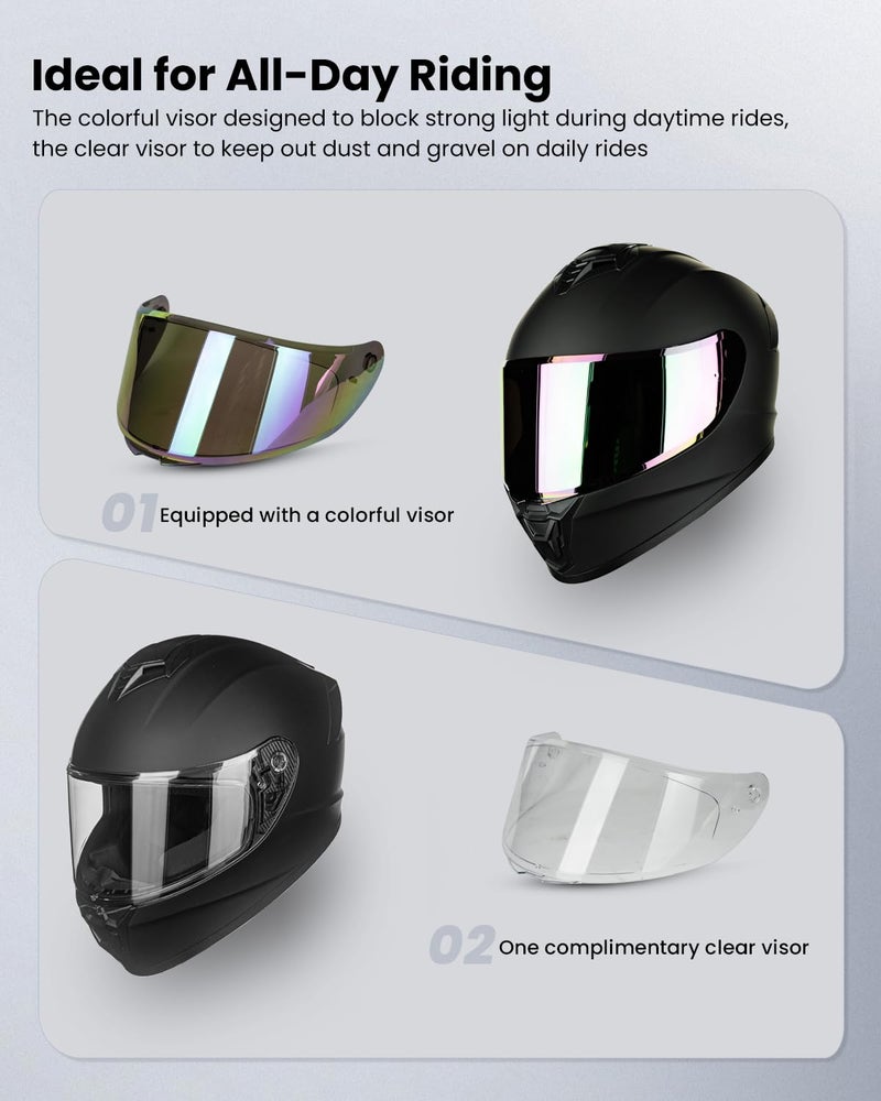 AUBOA Motorcycle Helmets for Adult Men Women, Full Face Lightweight Street Bike Racing DOT Helmet with Extra Clear Visor Model AU-T801 Matte Black, Large - Image 4